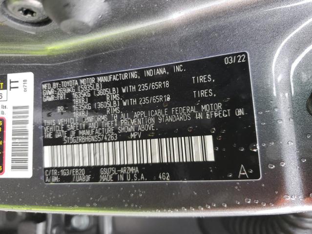 5TDGZRBH6NS574263 - 2022 TOYOTA HIGHLANDER XLE GRAY photo 13