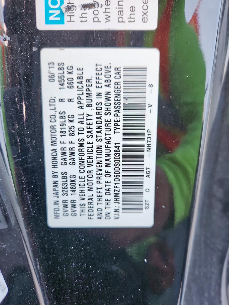 JHMZF1D60DS003841 - 2013 HONDA CR-Z EX 黑色 照片 12