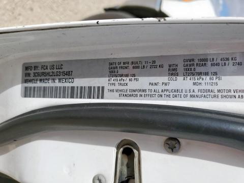 3C6UR5HL2LG315487 - 2020 RAM 2500 TRADESMAN WHITE photo 12