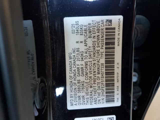 2HGFE2F51SH577338 - 2025 HONDA CIVIC SPORT 黑色 照片 12