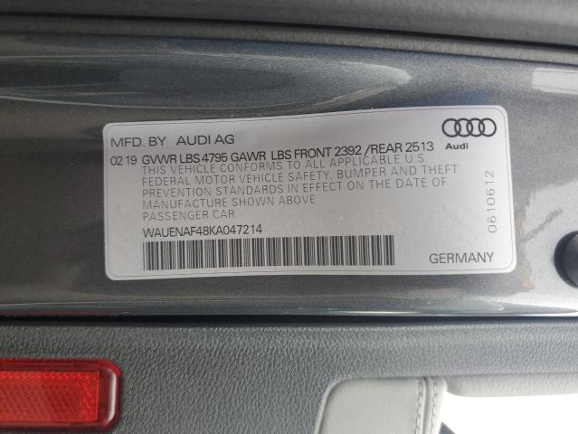 WAUENAF48KA047214 - 2019 AUDI A4 PREMIUM PLUS GRAY photo 12