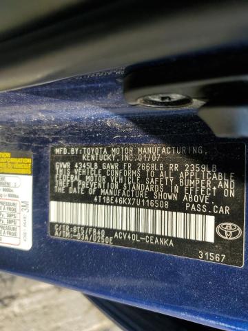 4T1BE46KX7U116508 - 2007 TOYOTA CAMRY CE BLUE photo 13