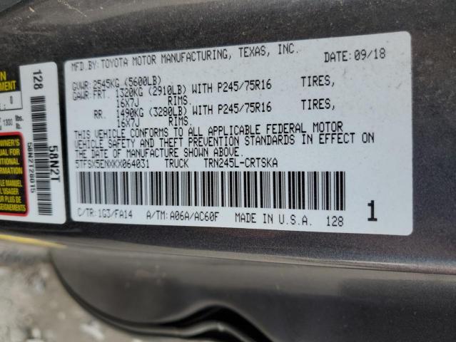 5TFSX5ENXKX064031 - 2019 TOYOTA TACOMA ACCESS CAB გრაფიტი ფოტო 13
