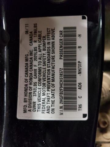 2HGFB2F94CH518572 - 2012 HONDA CIVIC EXL BLACK photo 13