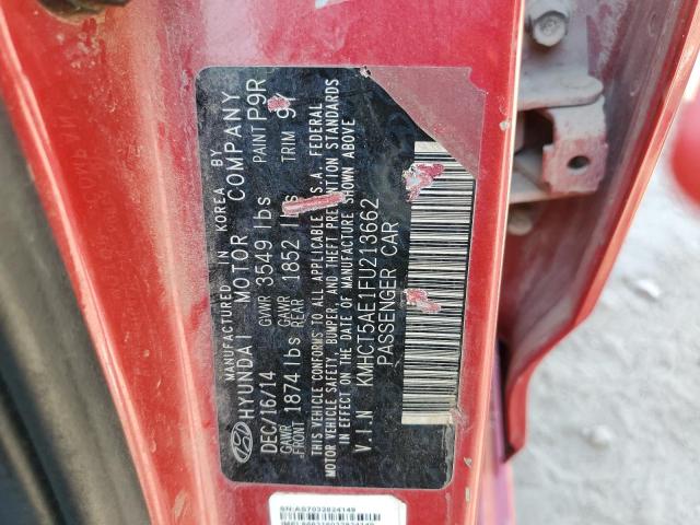 KMHCT5AE1FU213662 - 2015 HYUN ACCENT GS RED photo 12