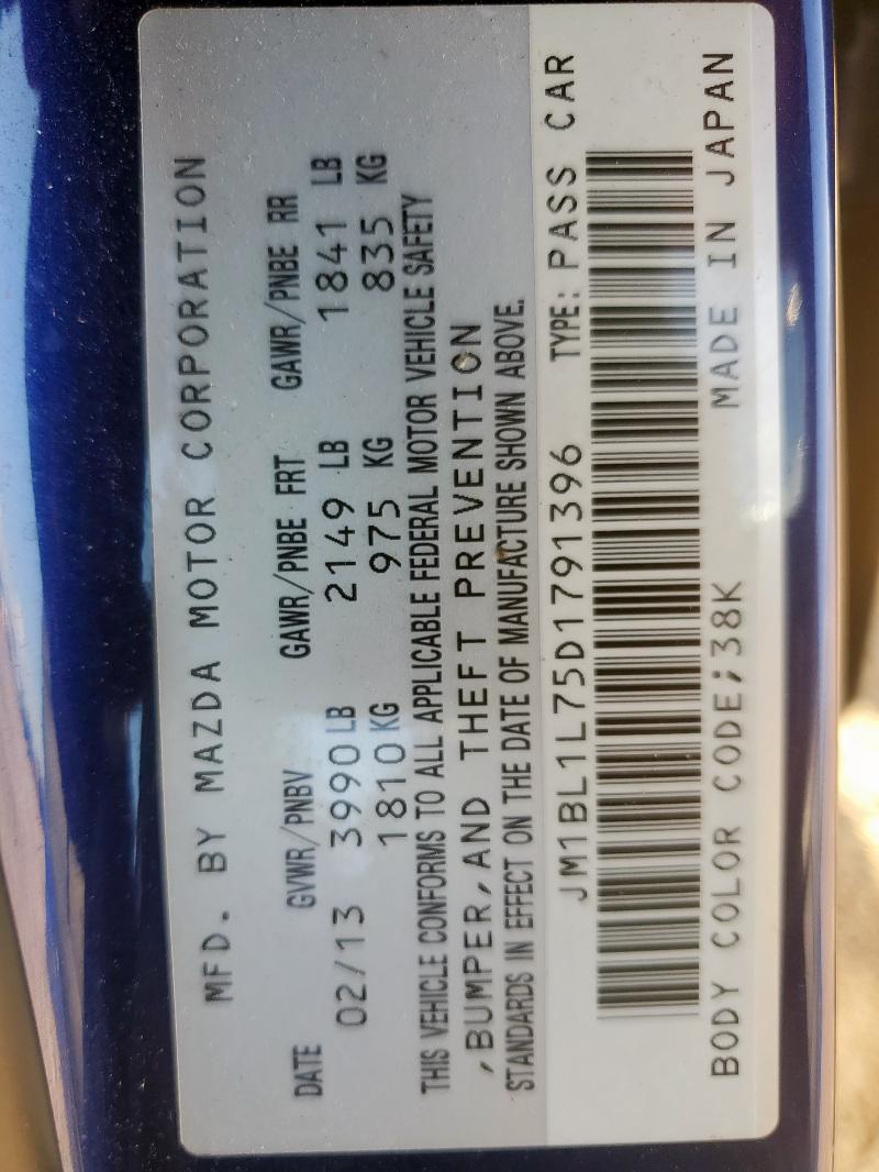 JM1BL1L75D1791396 - 2013 MAZDA 3 I BLUE photo 12