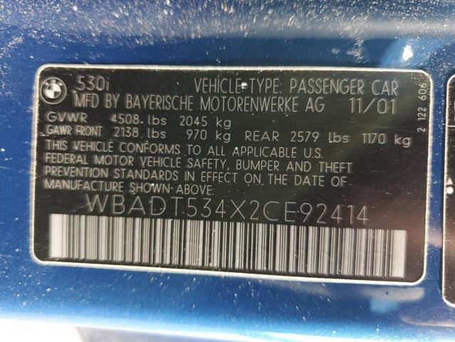 WBADT534X2CE92414 - 2002 BMW 530 I BLUE photo 13