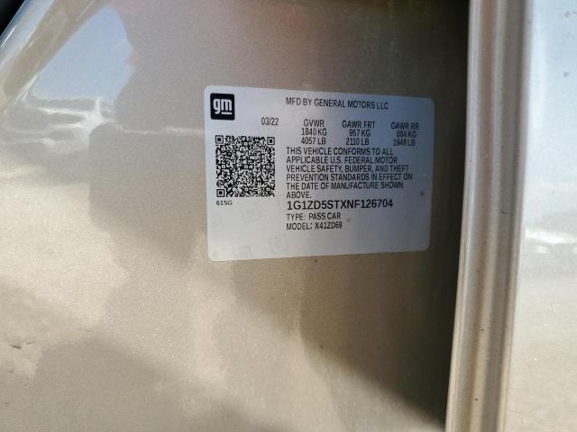 1G1ZD5STXNF126704 - 2022 CHEVROLET MALIBU LT BROWN photo 12