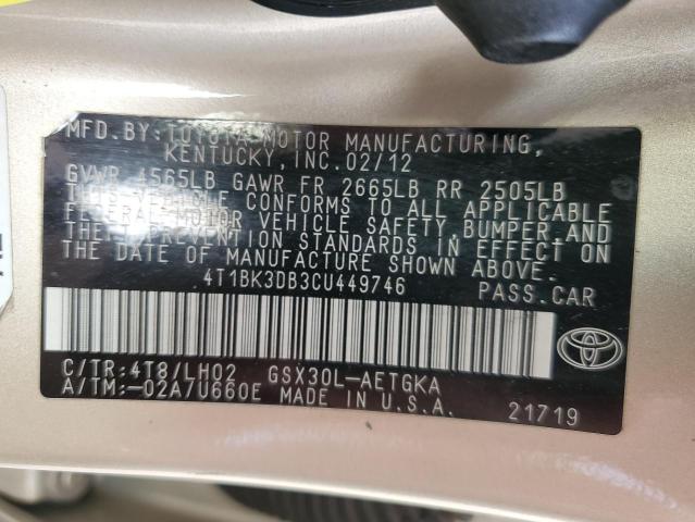 4T1BK3DB3CU449746 - 2012 TOYOTA AVALON BASE Qızıl foto 12