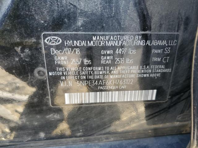 5NPE34AF6KH763122 - 2019 HYUNDAI SONATA LIMITED BLACK photo 13