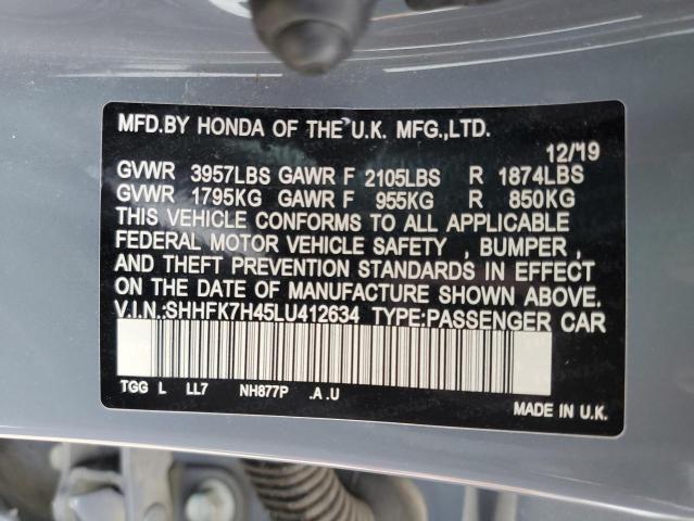 SHHFK7H45LU412634 - 2020 HONDA CIVIC SPORT Gris photo 12