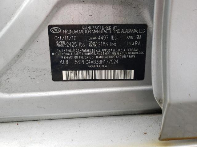 5NPEC4AB3BH177524 - 2011 HYUNDAI SONATA SE SILVER photo 12