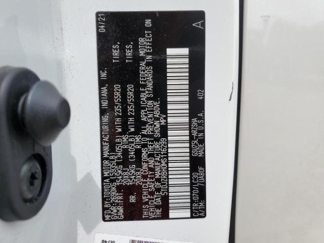 5TDJZRBH0MS116299 - 2021 TOYOTA HIGHLANDER XSE WHITE photo 13