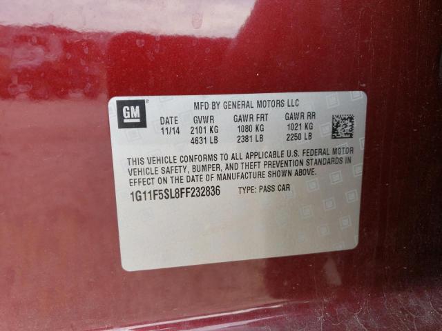 1G11F5SL8FF232836 - 2015 CHEVROLET MALIBU LTZ BURGUNDY photo 12