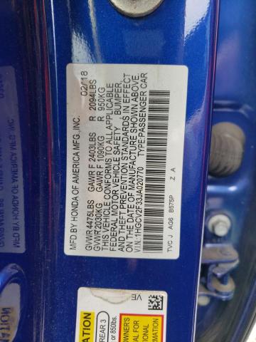 1HGCV2F33JA020770 - 2018 HONDA ACCORD SPORT BLUE photo 12