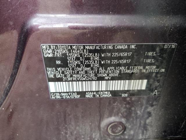 2T3RFREV5GW524782 - 2016 TOYOTA RAV4 XLE BURGUNDY photo 13