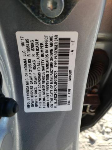 19XFC1F73JE200276 - 2018 HONDA CIVIC EXL ვერცხლისფერი ფოტო 13