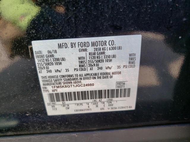 1FM5K8GT1JGC24980 - 2018 FORD EXPLORER SPORT BLACK photo 14