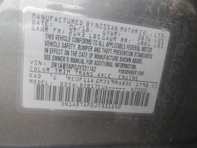 3N1AB7AP0JY331142 - 2018 NISSAN SENTRA S GRAY photo 12