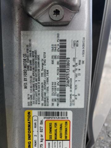 3FA6P0T97LR108478 - 2020 FORD FUSION SE SILVER photo 12