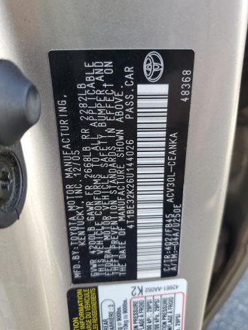 4T1BE32K26U144026 - 2006 TOYOTA CAMRY LE 金色 照片 12