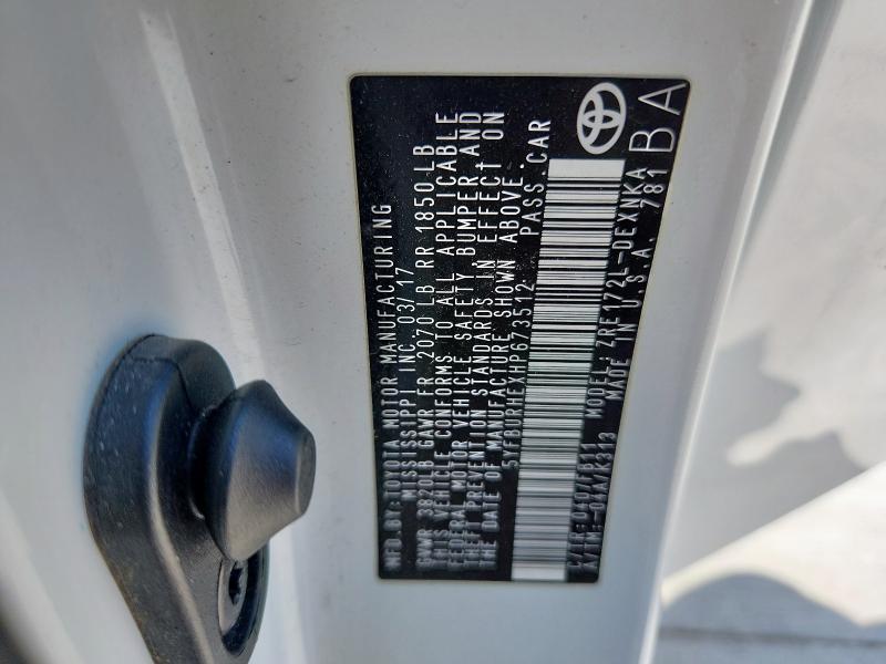 5YFBURHEXHP673512 - 2017 TOYOTA COROLLA L Blanco foto 13