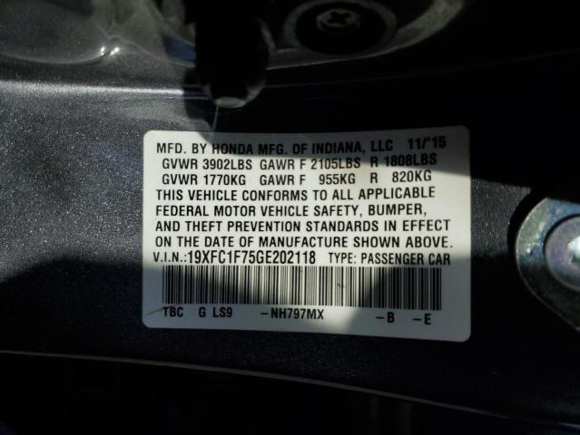 19XFC1F75GE202118 - 2016 HONDA CIVIC EXL CHARCOAL photo 12