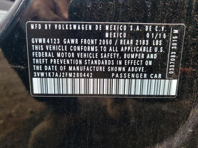 3VW1K7AJ2FM280442 - 2015 VOLKSWAGEN JETTA BASE 黑色 照片 12