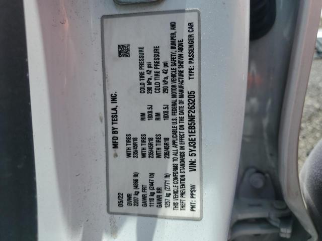 5YJ3E1EB5NF263205 - 2022 TESLA MODEL 3 თეთრი ფოტო 13