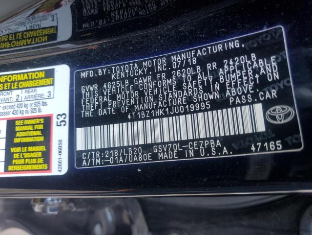 4T1BZ1HK1JU019995 - 2018 TOYOTA CAMRY XSE BLACK photo 12