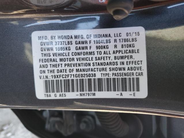 19XFC2F71GE025038 - 2016 HONDA CIVIC EX GRAY photo 13