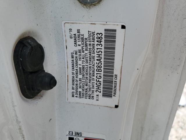 2HGFG1B85AH513483 - 2010 HONDA CIVIC EX WHITE photo 13