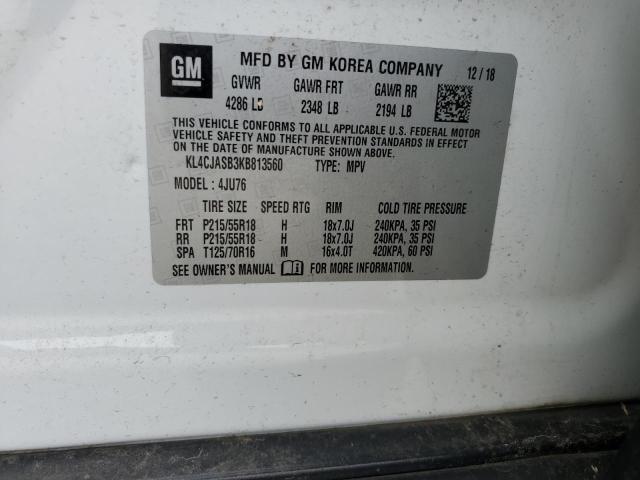 KL4CJASB3KB813560 - 2019 BUICK ENCORE PREFERRED Սպիտակ լուսանկար 13