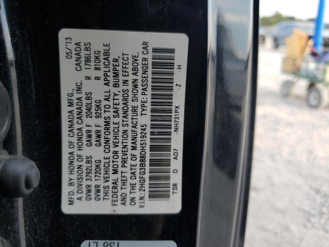 2HGFG3B88DH519245 - 2013 HONDA CIVIC EX BLACK photo 12