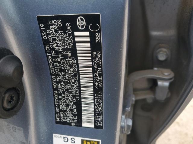 JTDEPRAE5LJ022087 - 2020 TOYOTA COROLLA LE GRAY photo 12