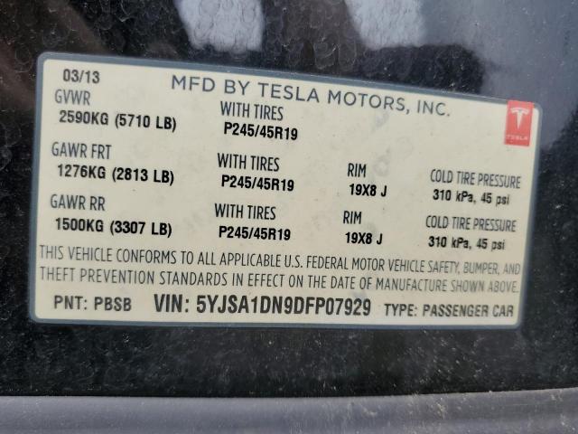 5YJSA1DN9DFP07929 - 2013 TESLA MODEL S BLACK photo 13