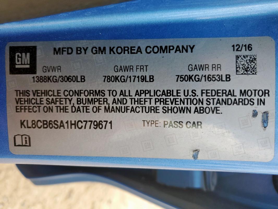 KL8CB6SA1HC779671 - 2017 CHEVROLET SPARK LS BLUE photo 12