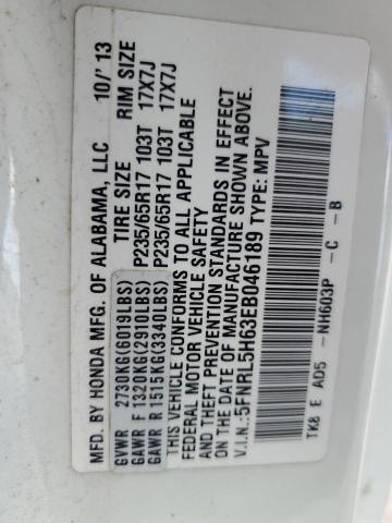 5FNRL5H63EB046189 - 2014 HONDA ODYSSEY EXL WHITE photo 13