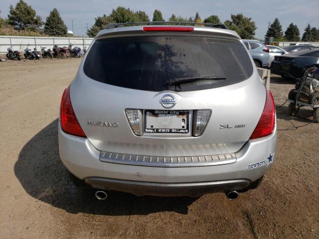 JN8AZ08W77W621590 - 2007 NISSAN MURANO SL SILVER photo 6