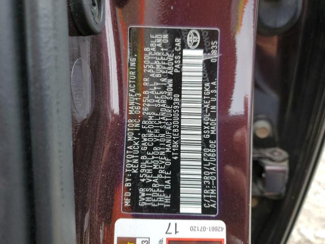 4T1BK1EB3DU059380 - 2013 TOYOTA AVALON BASE 勃艮第红 照片 12