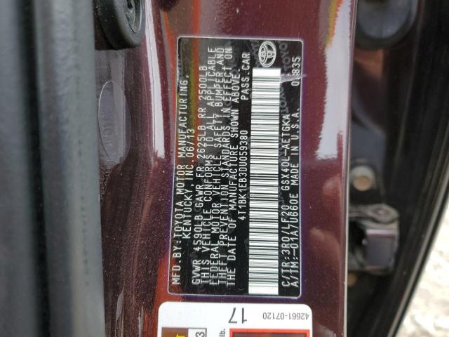 4T1BK1EB3DU059380 - 2013 TOYOTA AVALON BASE BURGUNDY photo 12