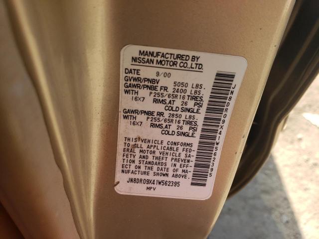 JN8DR09X41W562395 - 2001 NISSAN PATHFINDER LE BEIGE photo 12