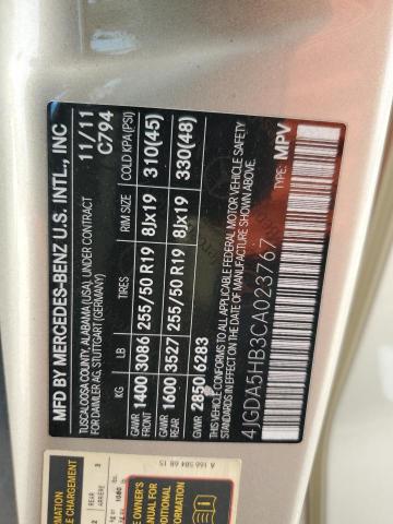 4JGDA5HB3CA023767 - 2012 MERCEDES-BENZ ML 350 4MATIC TAN photo 12