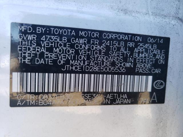 JTHCE1D28E5005536 - 2014 LEXUS IS 350 WHITE photo 12