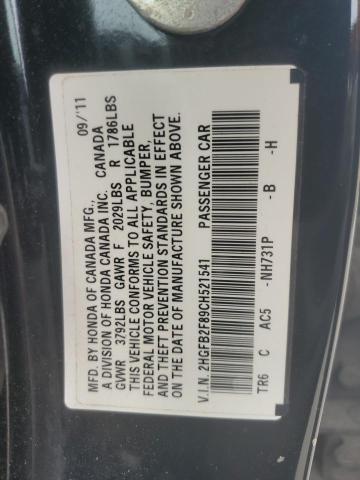 2HGFB2F89CH521541 - 2012 HONDA CIVIC EX BLACK photo 12