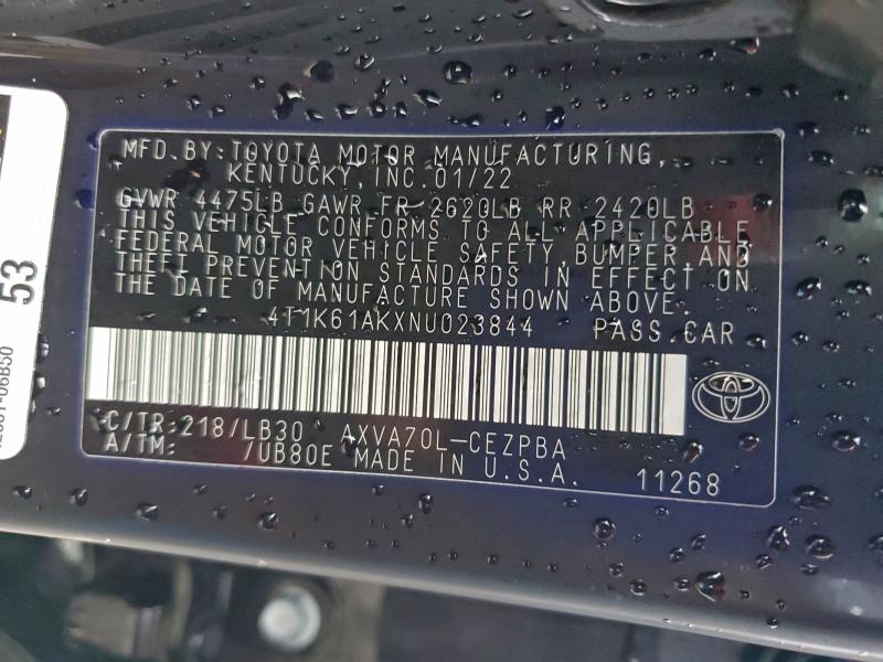 4T1K61AKXNU023844 - 2022 TOYOTA CAMRY XSE BLACK photo 12