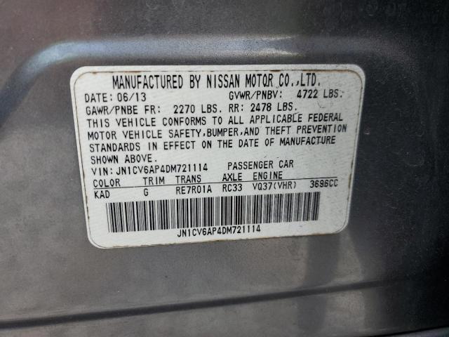 JN1CV6AP4DM721114 - 2013 INFINITI G37 BASE GRAY photo 12