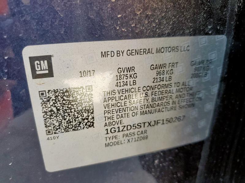 1G1ZD5STXJF150267 - 2018 CHEVROLET MALIBU LT Синій фото 12