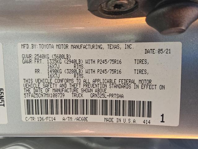 5TFAZ5CN7MX108739 - 2021 TOYOTA TACOMA DOUBLE CAB SILVER photo 12
