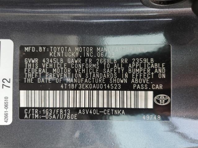 4T1BF3EK0AU014523 - 2010 TOYOTA CAMRY BASE GRAY photo 12